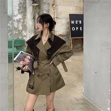 2020 novo outono trench coat feminino cáqui casacos casuais topos estilo coreano meados de longo duplo breasted outwear blusão com cinto 2024 - compre barato