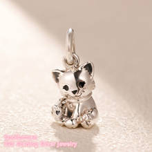 Mother's Day 100% 925 Sterling Silver Sweet Cat Dangle Charm beads Fits Original Pandora bracelets Jewelry Making 2024 - buy cheap