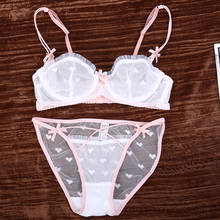 Mesh girl sexy lace ultra-thin bra set cute polka-dot bralette large size perspective underwear fresh temptation love lingerie 2024 - buy cheap
