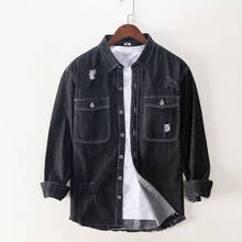 Camisa jeans masculina de algodão com manga comprida, camisa preta moderna para homens da moda para primavera e outono 2024 - compre barato
