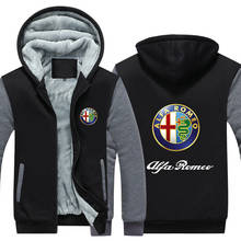 Мужские толстовки с капюшоном, зимние теплые плотные толстовки с буквенным принтом Alfa Romeo, пуловеры, пальто, куртки на молнии 2024 - купить недорого