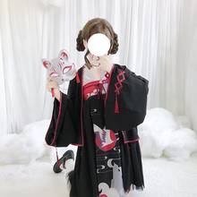 Японское платье кимоно Женский Черный Белый журавль принт сладкий Винтаж азиатская одежда юката хаори Косплей Харадзюку кимоно FF2362 2024 - купить недорого