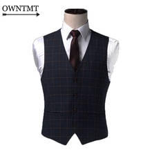 Male Plaid Slim Fit Dress Vests Men's Casual Sleeveless Formal Business Jacket Suit Vest Wedding Waistcoat Homme Plus Size 2021 2024 - buy cheap