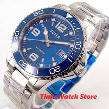 Роскошные Bliger 40 мм автоматические часы для мужчин сапфировое стекло водонепроницаемый синий циферблат Дата световой SS браслет b253 2024 - купить недорого