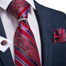 Dibangu gravata com lenço masculina, gravata em seda vermelha azul com listras e abotoaduras, conjunto de roupas fashion para casamento 2024 - compre barato