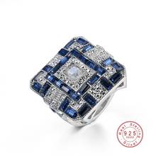 Vintage Style Big Blue White AAA+ Zircon Stone  Silver Square Rings For Women Fashion Wedding Engagement Jewelry Hot Sale 2024 - buy cheap