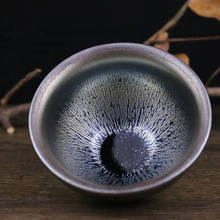 Taza de té tenmoku vintage JZ030 con buen cuenco de té Yuteki glaze matcha, vajilla natural de porcelana, taza de agua y té, REGALO/JIANZHAN 2024 - compra barato