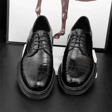 Zapatos Oxford de plataforma para hombre, auténtica piel de cocodrilo auténtica, piel de cocodrilo exótica auténtica, con cordones, zapatos Derby de punta redonda 2024 - compra barato
