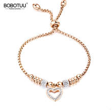 BOBOTUU Titanium Stainless Steel Mosaic Crytal Heart Charm Bracelets For Girl Rose Gold Adjustable Chain Link Bracelet BB20053 2024 - buy cheap