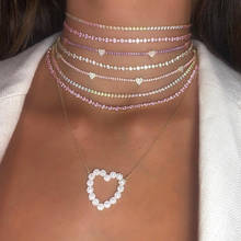 2021 Spring New Sweet Candy Pastel Color Thin Tennis CZ Chain Heart Charm Necklace Bracelet Fashion Jewelry Set Valentine's Gift 2024 - buy cheap