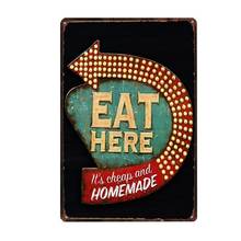Eat Here Metal Tin Sign Vintage Plate Wall Pub Restaurant Home Art Decor Iron Poster Cuadros 2024 - buy cheap