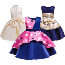 Детские атласные платья с бантом для девочек, элегантное платье принцессы, рождественское детское вечернее платье, свадебное платье с цветочным узором для девочек 2024 - купить недорого