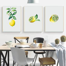 Pintura sobre lienzo artística para pared de limón, póster botánico para comedor, fruta, Decoración de cocina, cuadro amarillo y verde 2024 - compra barato