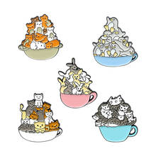 A Cup of Animal Enamel Pin Collect Cats Rabbit Bear Hedgehog Penguin Metal Cartoon Brooch Backpack Hat Bag Collar Lapel Badges 2024 - buy cheap