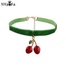 YiYaoFa Green Ribbon Choker Necklace & Cherry Pendant Vintage Women Accessories Gothic Jewelry Collar Necklace for Wowen DD-25 2024 - buy cheap