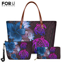 FORUDESIGNS Fashion Ladies 3set Handbag Hawaii Turtle Hibiscus Plumeria Polynesian Tribal Pattern Women PU Leather Purse 2020 2024 - buy cheap