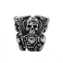 Punk Engine Skull Ring Stainless Steel Jewelry Classic Skull Motor Biker Mens Boys Ring Wholesale SWR0966A 2024 - buy cheap