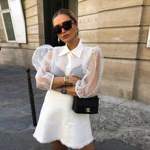 Women Mesh Sheer Blouse Long Sleeve See-through Top Shirt Blouse Fashion Pearl Button Transparent White Shirt Female Blusas 2024 - buy cheap