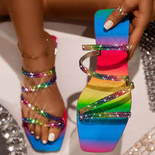Women's Slippers Rainbow Platform Sandals Ladies Casual Cross Shoes Rhinestones Bling Female Summer Beach 2022 Slides Flip Flops 2024 - buy cheap