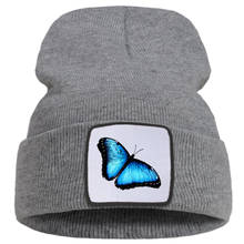 Cool Blue Butterfly Personality Print Hip Hop Men Winter Hats Keep Warm Casual Women Knitted Hat Soft Fashion Beanie For Teens 2024 - buy cheap