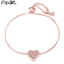 Pipitree Beautiful Multi Cubic Zirconia Heart Bracelet for Women Lover Slider Chain Charm Bridal Wedding Bracelets Jewelry Gift 2024 - buy cheap