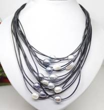 Collar con colgante de perlas de agua dulce, 12mm, cordón de cuero, Cierre magnético, joyería de moda 2024 - compra barato