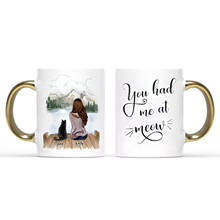 Diy menina e gato caneca de ouro lidar com cerâmica copo personalizado foto caneca copos de café presente para a família diy 2024 - compre barato