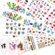 Pegatinas de diseño variado para uñas, adhesivos deslizantes para decoración de uñas, tatuajes, mariposas, flores, leopardo, San Valentín, 48 Uds. 2024 - compra barato