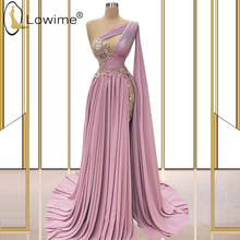 Elegant One Shoulder Ruched Evening Dresses 2021 Applique Beads Sweep Train Prom Party Gowns for Weddings Longue Robes 2024 - buy cheap