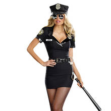 Vestido de fantasia feminino, uniforme de policial, para cosplay de halloween e festas, preto, sexy 2024 - compre barato