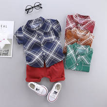 Conjunto de roupas listrada para bebês, roupas casuais para recém-nascidos de verão, camisetas + calças curtas, 2020 2024 - compre barato