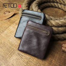 AETOO Men's short wallet, leather zipper ultra-thin wallet, mini wallet, cowhide coin purse 2024 - buy cheap