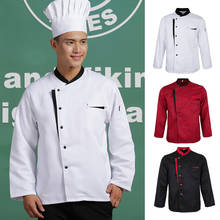 Jaqueta de chef de manga comprida, casaco, uniforme de cozinha, garçom, hotel, tops, branco, vermelho, preto, restaurante, roupa de trabalho 2024 - compre barato