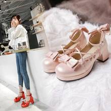 Zapatos de lolita con lazo para mujer, zapatillas femeninas de estilo kawaii, con vendaje cruzado, tacón grueso, Estilo vintage japonés, con cabeza redonda, para cosplay 2024 - compra barato