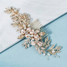 Peine de boda Floral dorado hecho a mano, pieza para el cabello, hoja de perlas, accesorios nupciales, tocado Vintage para mujer 2024 - compra barato