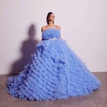 2020 Fall Cute Blue Tulle Dresses Puffy Tiered Tutu Dress Gown For Women Girls Prom Party Dress Ball Gown Dressing Gowns 2024 - buy cheap