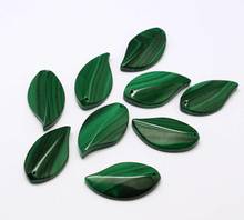 Stone Pendants Natural Malachite, Grade A, Leaf, Green, 28x15x6mm, hole: 1mm 2024 - buy cheap