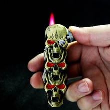 Креативная газовая зажигалка в форме черепа, зажигалка с ножом, многофункциональная ветрозащитная струйная Бутановая Зажигалка 2024 - купить недорого