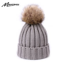 Winter Knitted Beanie Hat With Faux Fur Pompons For Women Children Winter Outdor Crochet Wool Hat Girls and Boys Cap Gorro Bonne 2024 - buy cheap