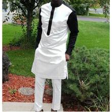 Custom Made Men's Pant Set Stand Collar White/Black Tops+Trousers Plus Size African Party Groom Suit Support DropShipping 2024 - buy cheap