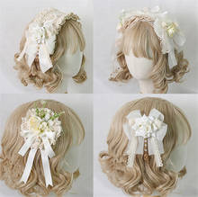 Sweet Beige Lolita Flower Wedding Princess Hair Band Girl Cute Lace Bow KC Headband Hairpin Cosplay Tea Party Props B1595 2024 - buy cheap