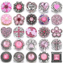 6 pçs/lote novo snap jewelry18mm snap botões rosa cristal strass flor snaps ajuste snap pulseiras pulseiras botão feminino jóias 2024 - compre barato