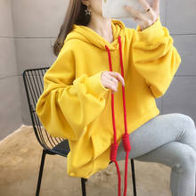 New Female Winter Solid Colour Plus Velvet Basic Hoodies for Women  2021 Casual Fashion Sweatshirt Korea Pop Long Sleeve Top 2024 - buy cheap