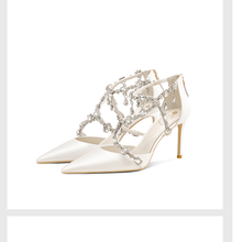 Zapatos de boda de aguja sencillos para mujer, sandalias puntiagudas con diamantes de imitación, de fiesta, color blanco, Primavera, 2021 2024 - compra barato