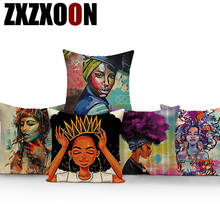 Poliéster pintura a óleo estilo africano beleza meninas feminino travesseiro capa de almofada decoratives arte capa para sala estar 2024 - compre barato