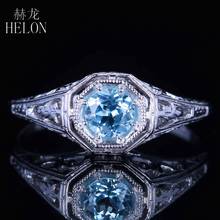 HELON 925 Sterling Silver Flawless Round 4.5mm Genuine Blue Topaz Engagement Ring For Women Vintage Design Gifts Fine Jewelry 2024 - buy cheap