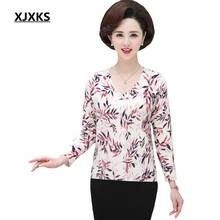 XJXKS Spring Sweater Plus Size Long Sleeve Floral Print Sweater Pullover Jumper Casual Slim Warm Knitted Sweaters Women 2024 - buy cheap
