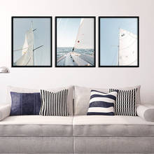Минималистский парусный спорт Wall Art небо яхта Картина на холсте, украшение Horizon плакат Ocean плакат "лодка" Гостиная украшения 2024 - купить недорого