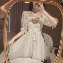 One Piece White Puff Sleeve Fairy Dresses 2021 NEW Korean Retro Japan Kawaii Mini Dress Elegant Vintage Women Clothing Vestidos 2024 - buy cheap