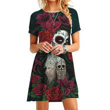 Women New Summer Dresses Casual Floral Skull Print Mini Dress Ladies O-Neck Short Sleeve Halloween Dress Fashion Streetwear 2024 - buy cheap